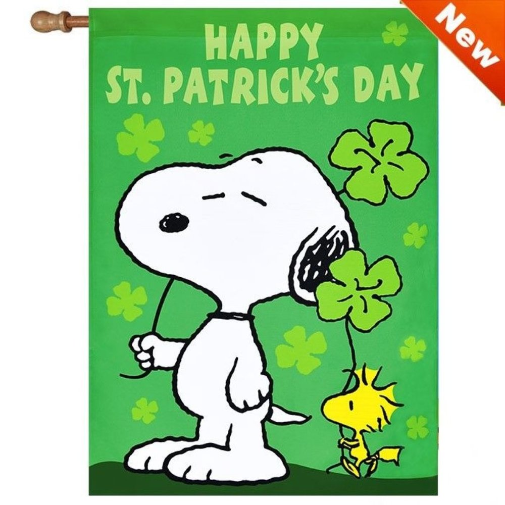 Happy St. Patrick's Day SNOOPY PEANUTS GANG House Std Flag 28"X40" Shamrock NIP